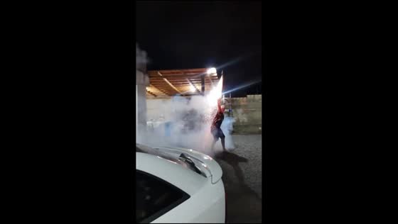 Man fails to release firework, gets showered by sparks in Canoinhas, Brazil