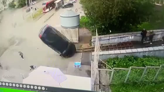 Driver crashes car into concrete stairs in Perm