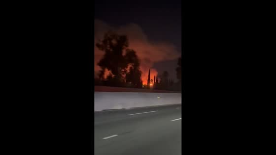 Smoke and blazing flames cover area near San Fernando Valley in California, USA