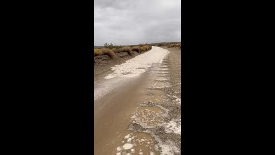 Flash flood sweeps through Anza-Borrego Desert in California, USA