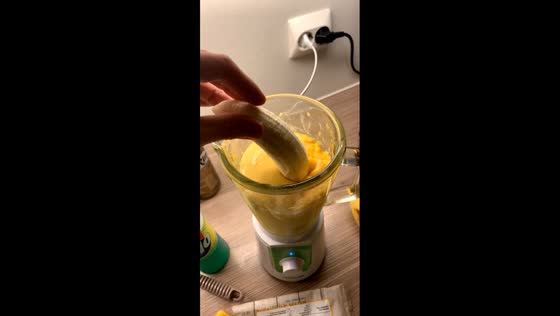 Banana blends smoothly into a smoothie in Nærbø, Norway