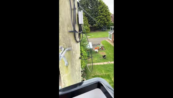 Worker playfully mimics turkeys from bucket truck in Louth, England, UK