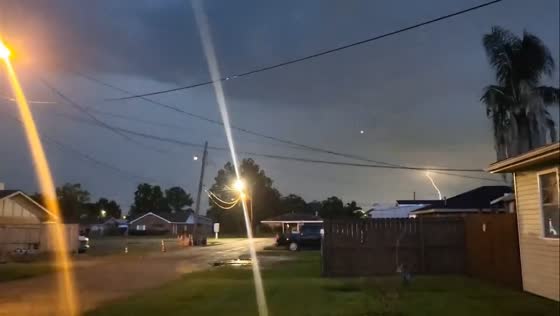 Strong storm with lightning strikes in Westwego, Louisiana, USA