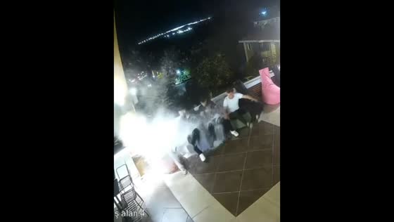 Beanbag bursts covering men in foam in İstanbul, Turkey