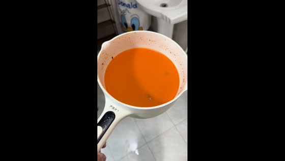 Frozen soup falls out of a pot in Hunan, China