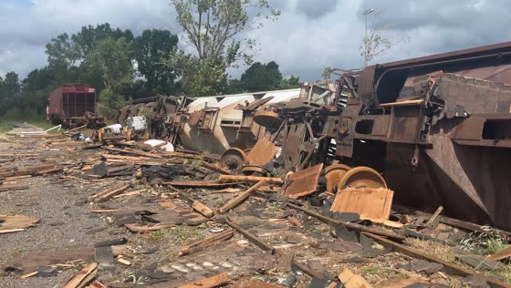 Tornado hits Ayr, Ontario: rail cars flipped and debris scattered