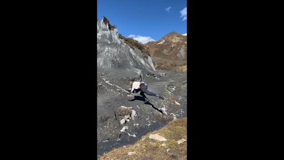 Father and son tumble during jump in Sichuan mountains, China