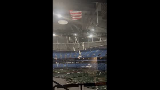 Hurricane Milton damages Tropicana Field roof in St. Petersburg, Florida