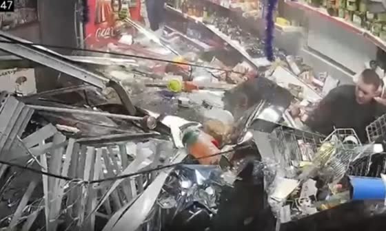 A drunk driver crashed into a convenience store in Russia.