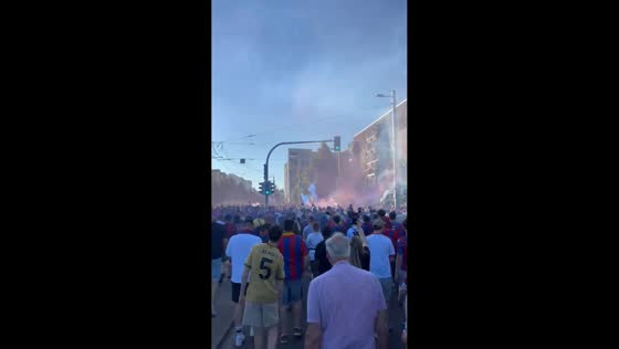 Crystal Palace supporters march through Leipzig ahead of major match in Germany