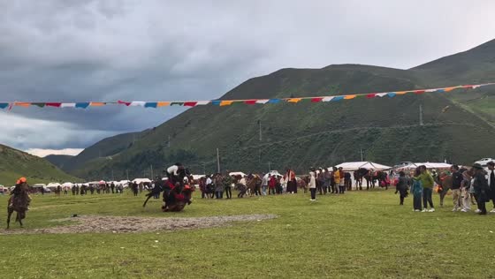 Horse collision causes riders to fall during race in Sichuan, China