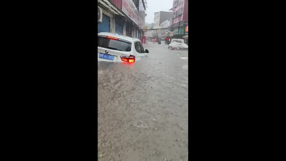 Flash flooding leaves vehicles nearly submerged in Henan, China