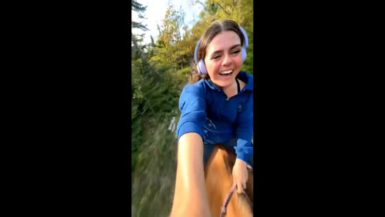 Riding a horse through the forest in Cape Breton, Nova Scotia, Canada