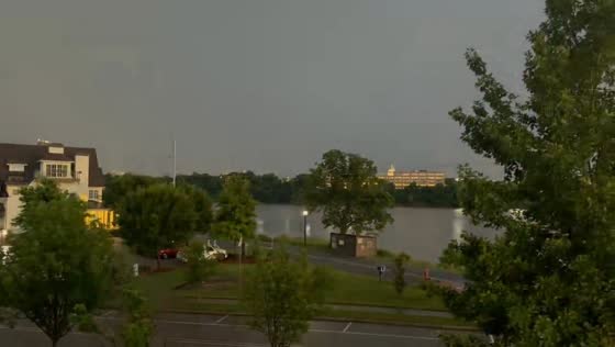 Multiple lightning strikes illuminate sky in Little Rock, Arkansas, USA