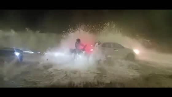 Massive storm surge waves flood the Ennore Expressway in North Chennai, India