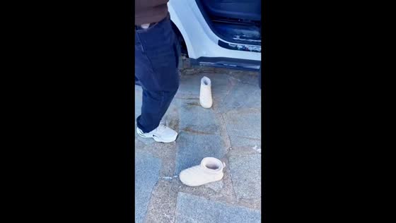 Frozen boot stuck to icy ground in Heilongjiang, China