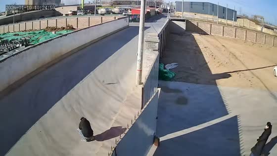 Strong winds slam heavy gate shut, leaving man struggling in Hebei, China