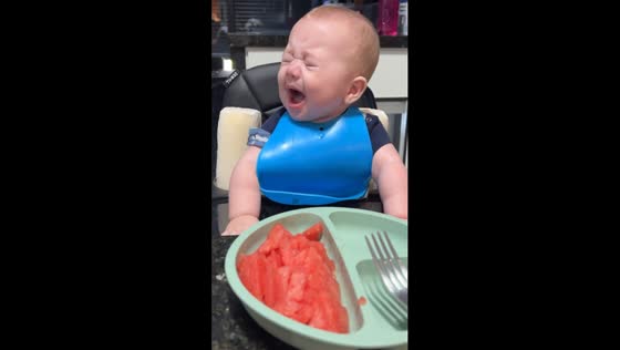 Baby's first watermelon reaction!