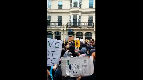 Counter-protesters rally in Brighton, UK against anti-immigration demonstration