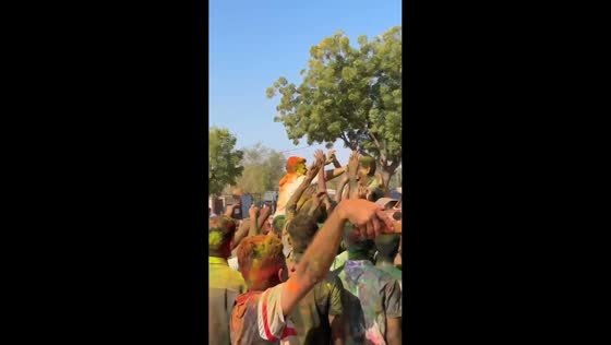 Ravindra Singh Bhati celebrates Holi with police personnel in Barmer, India