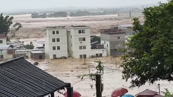 High-angle view shows widespread flooding in Guangxi, China