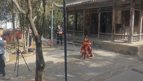 Actress masters Chinese Martial Arts flying knife in Gansu film shoot