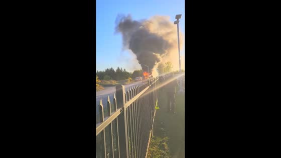 Vehicle bursts into flames and sends thick smoke into the sky in Ottawa, Canada