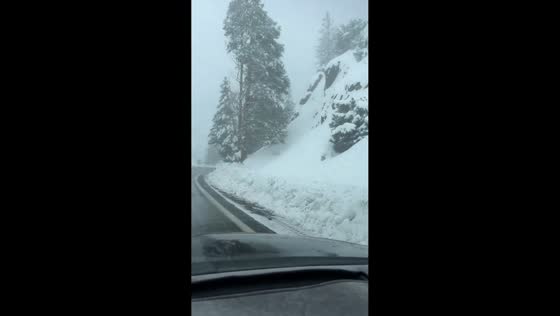 Eight inches of snow covering Angeles Crest Highway, California, USA
