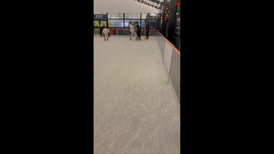 : Skater slips during fast run on ice rink in Dublin, Ireland