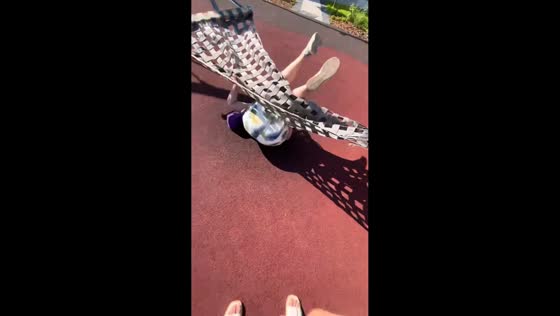 Grandmother’s funny hammock fall at VDNKh park in Ryazan, Russia