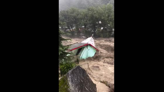 Temple washed away by floods in Himachal Pradesh, India