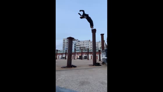 Backflip attempt ends in a fall in Brighton, England, UK