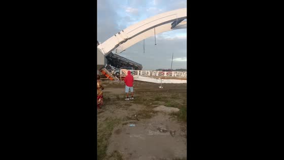 Bridge collapses after overloaded dump truck passes in Isabela, Philippines