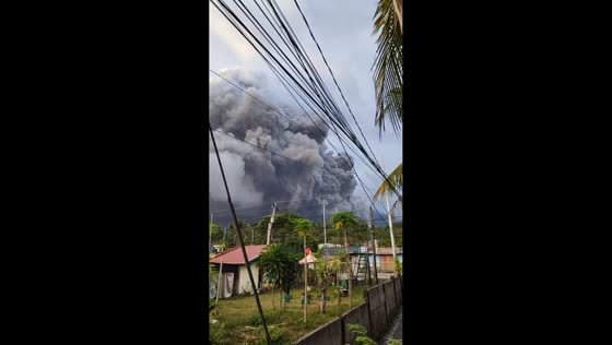 Mayon Volcano eruption with massive ash plumes and lava fountains in Camalig, Albay, Philippines