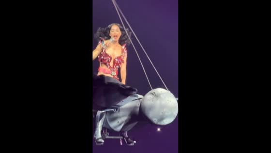 Katy Perry startled as butterfly prop malfunctions mid-air in San Francisco, California, USA