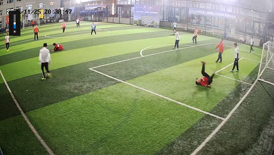 Football stumble during open goal attempt in Beijing, China