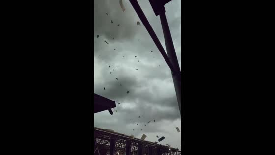 Powerful windstorm sends debris flying across bus terminal in Santiago, Chile