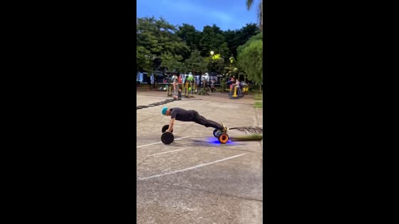 Extreme hoverboard plank workout in São Bernardo do Campo, Brazil