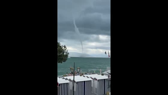 Towering waterspout develops off Tigullio Gulf coastline in Liguria, Italy