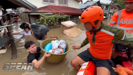Philippine Army rescues residents during Typhoon Kristine in Naga City