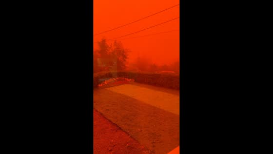 Red sky captured during Saharan dust event in Rethymno, Greece