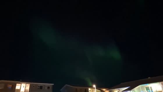 Aurora borealis shimmers over the night sky in Reykjavík, Iceland
