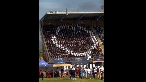 Students perform flash formations at interschools athletics event in Cape Town