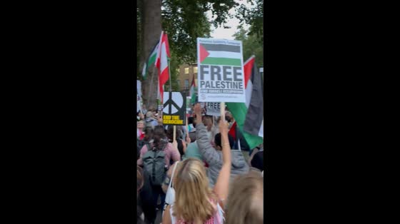 Protest outside against Israeli president’s visit in Downing Street, London, UK