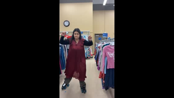 Thrift store mishap with roller-skating girl in Austin, Texas, USA