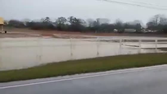 Flash flooding overwhelms Walmart construction site in Lincoln, Alabama, USA