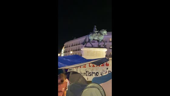 Protesters camp at Puerta del Sol amid housing crisis demonstrations in Madrid, Spain