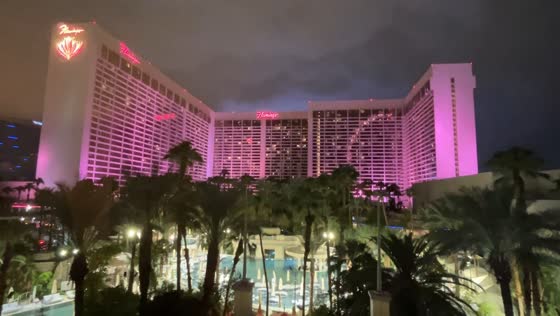Lightning flashes over Flamingo resort during severe thunderstorm in Las Vegas, USA