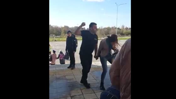 Woman confronts school guard during restricted access in Michurinsk, Russia