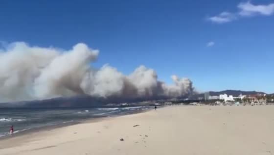 Massive wildfire view from Santa Monica Pier, California, USA